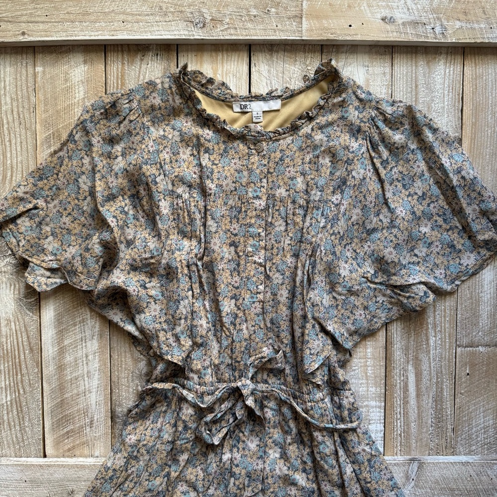 Butterfly Floral Ruffle Mini Dress w/ Tie Waist